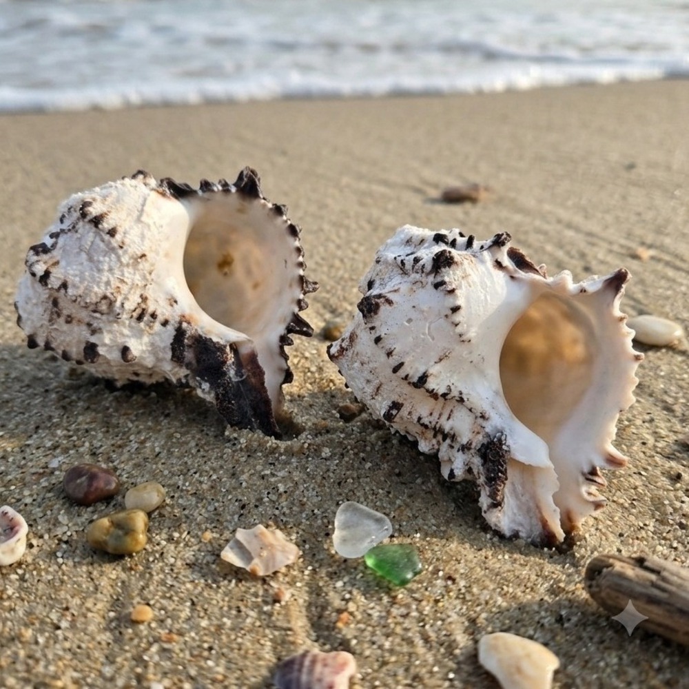 Natural Black Murex Shell Pair Murex Nigritus Seashells Coastal Home Decor 5in